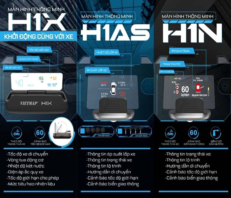 Bộ 3 HUD Vietmap H1N, H1X, H1AS