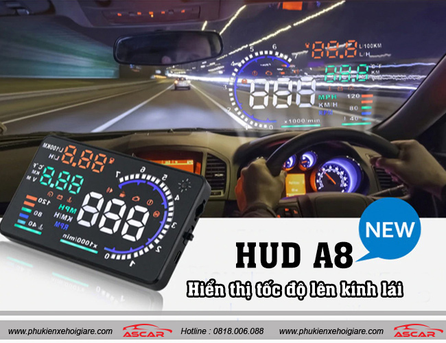 Bộ hiển thị tốc độ HUD A8 trên kính lái xe ô tô 100% chính hãng