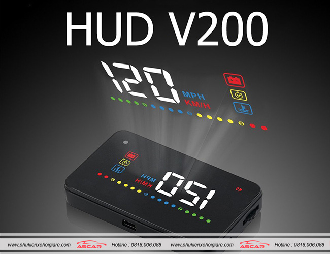 Thiết bị hiển thị tốc độ lên kính lái xe ô tô HUD V200
